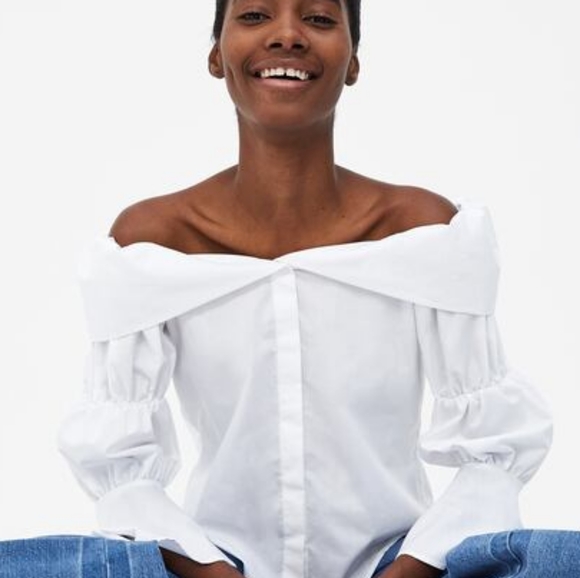 Zara Off the Shoulder Poplin Top, Size L - Picture 4 of 6